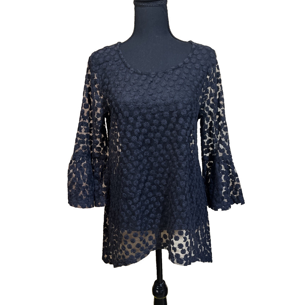 Simply Noelle Black Open Lace Crochet Bell Sleeves Size L/XL Whimsygoth Fairy
